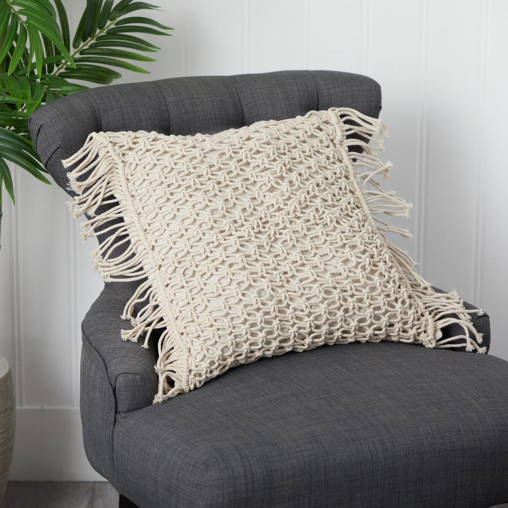 18in. Boho Fringed Woven Macrame Decorative Pillow Cover. Picture 5