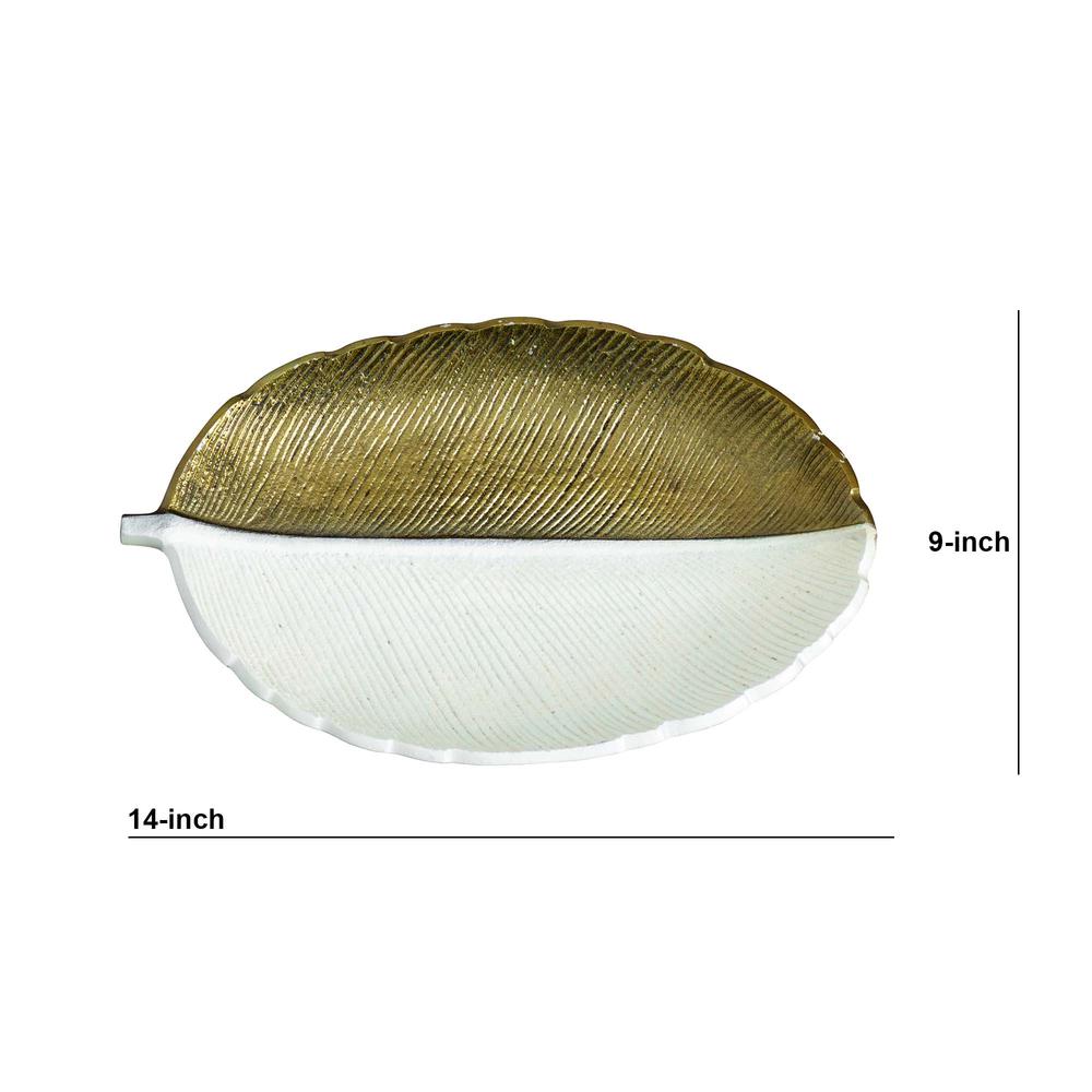 14in. Gold and White Leaf Decorative Accent Tray. Picture 1