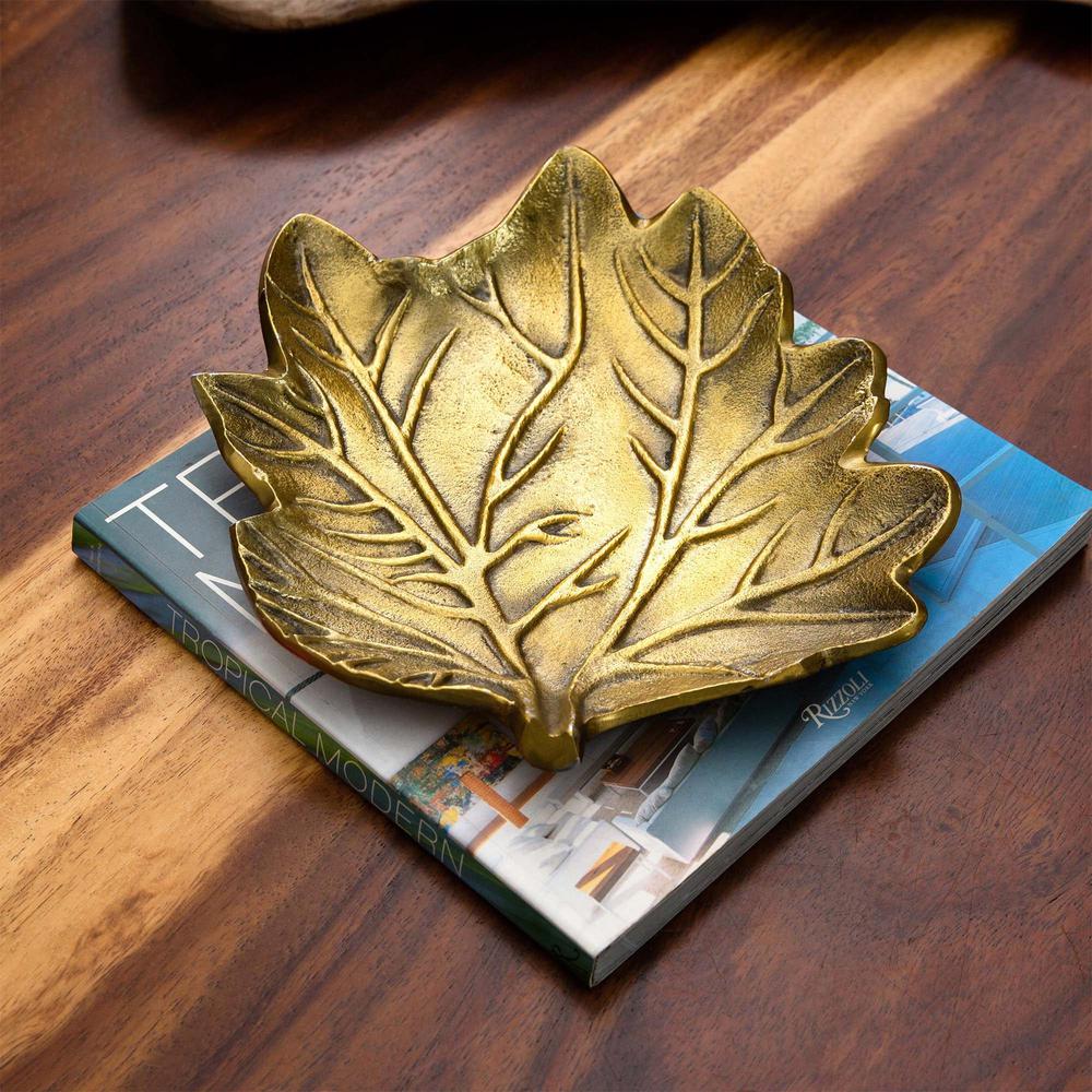 10in. Gold Tree of Life Leaf Decorative Accent Tray. Picture 7