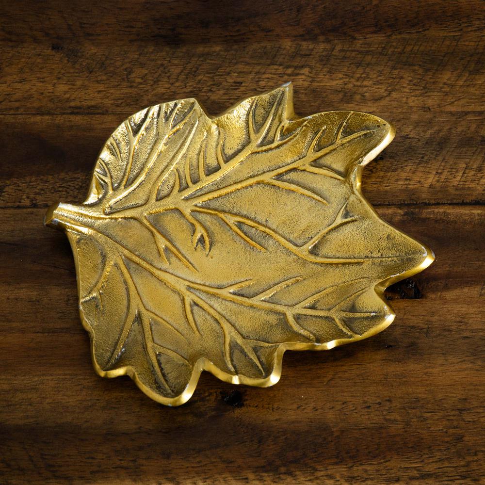 10in. Gold Tree of Life Leaf Decorative Accent Tray. Picture 5