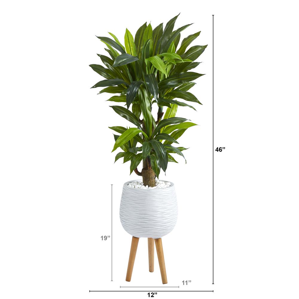 46in. Corn Stalk Dracaena Artificial Plant in White Planter with Stand (Real Touch). Picture 2