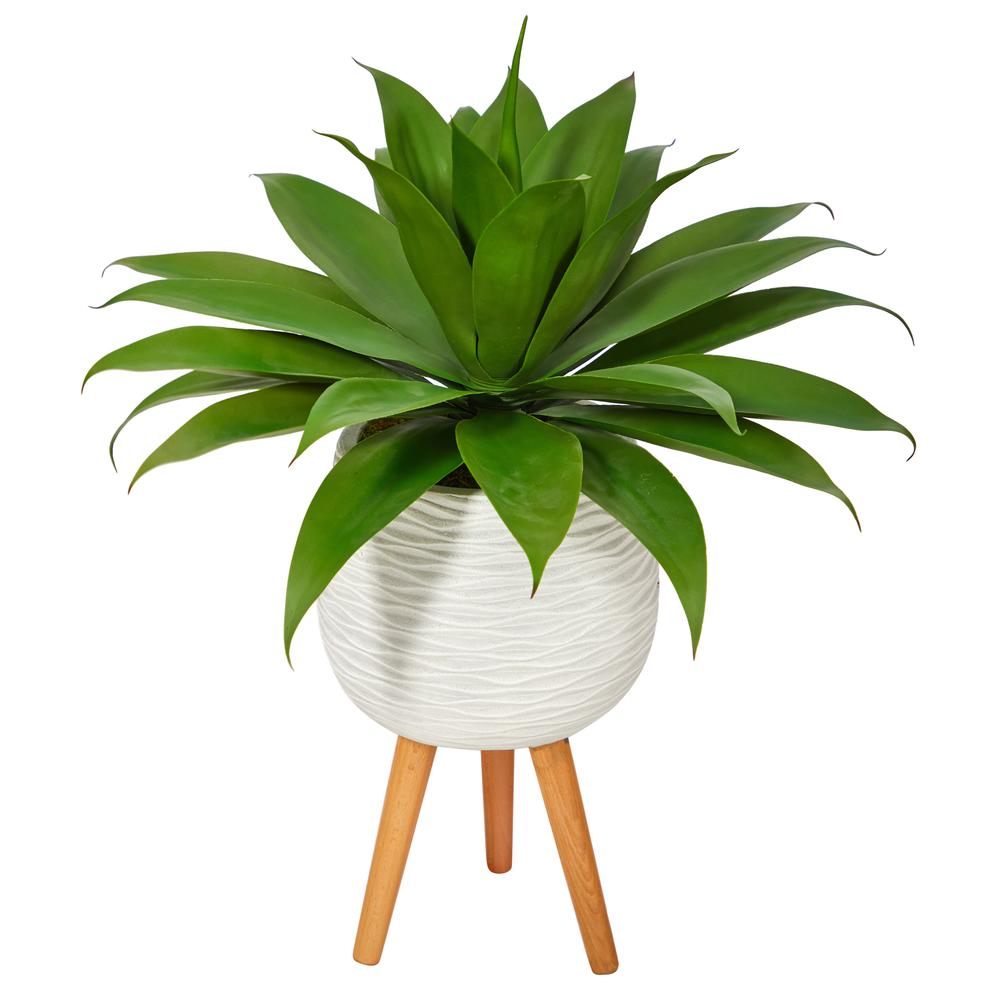 33in. Agave Succulent Artificial Plant in White Planter with Stand. Picture 1