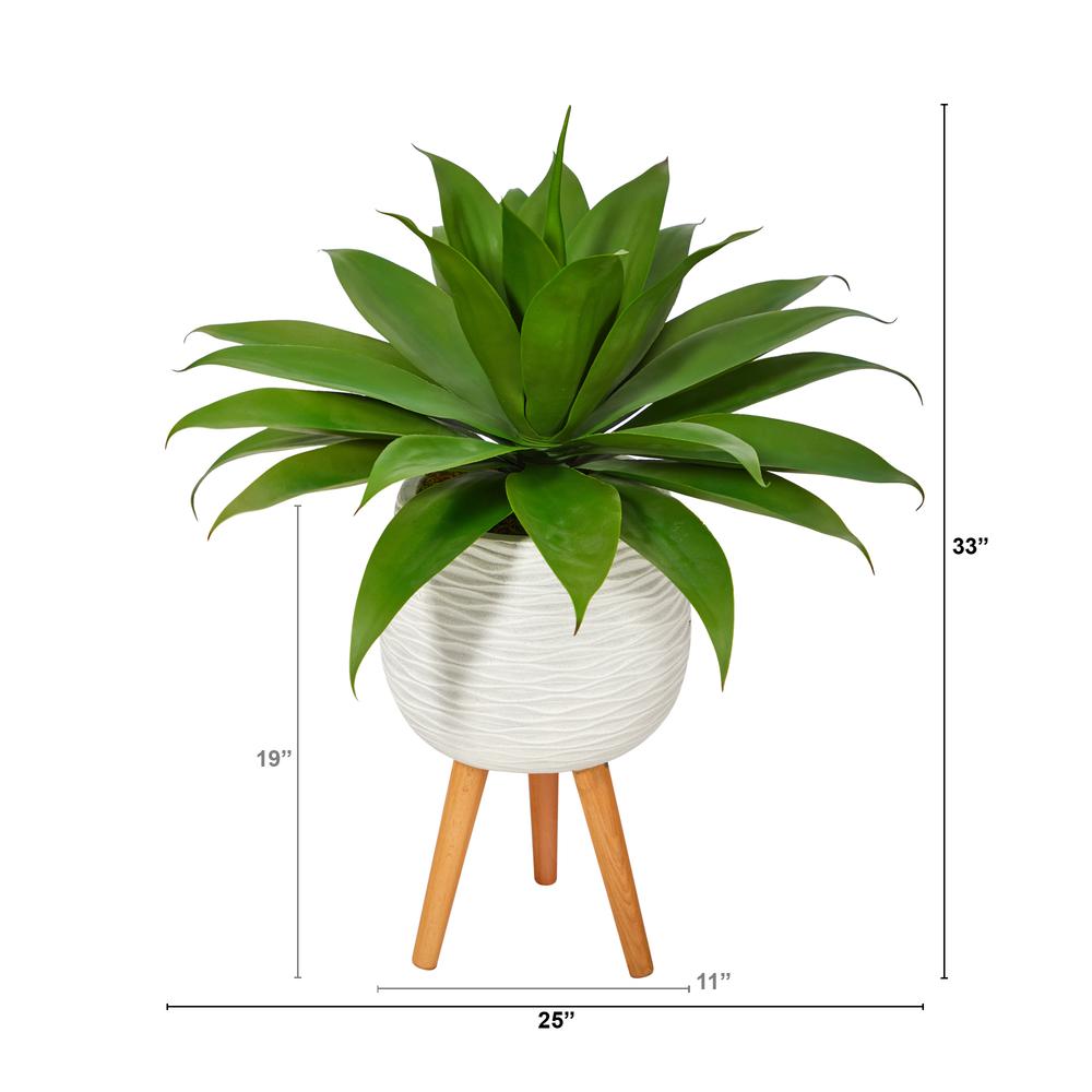 33in. Agave Succulent Artificial Plant in White Planter with Stand. Picture 2