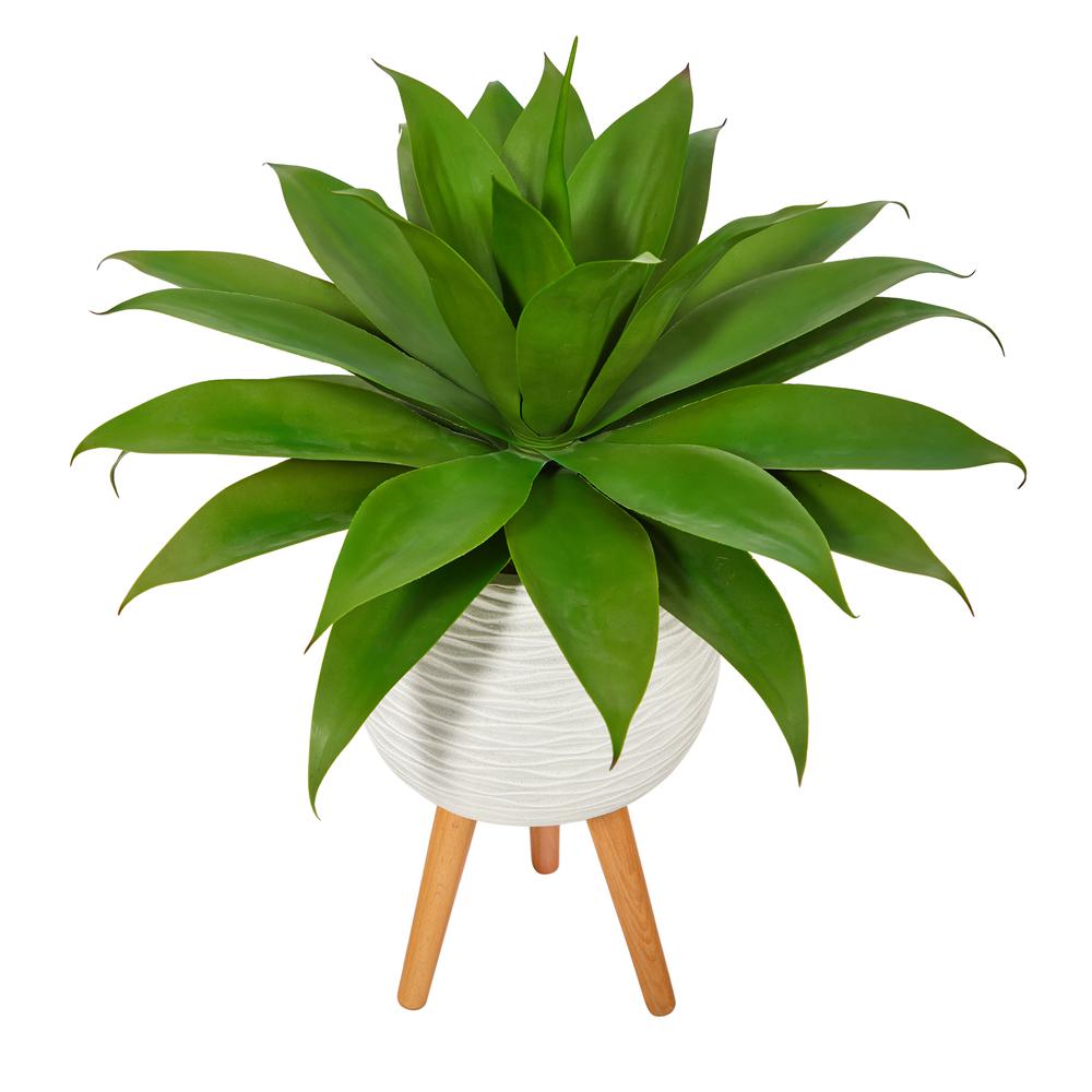 33in. Agave Succulent Artificial Plant in White Planter with Stand. Picture 3