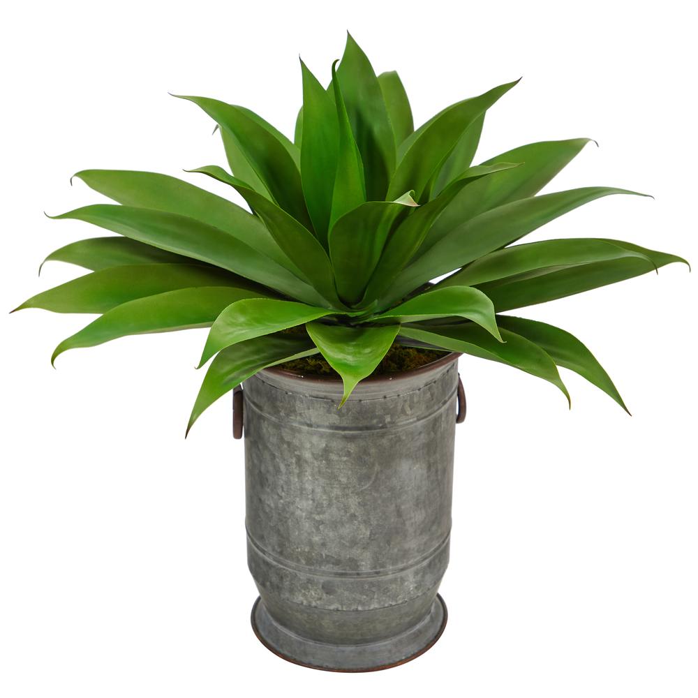 26in. Agave Succulent Artificial Plant in Vintage Metal Planter. Picture 1