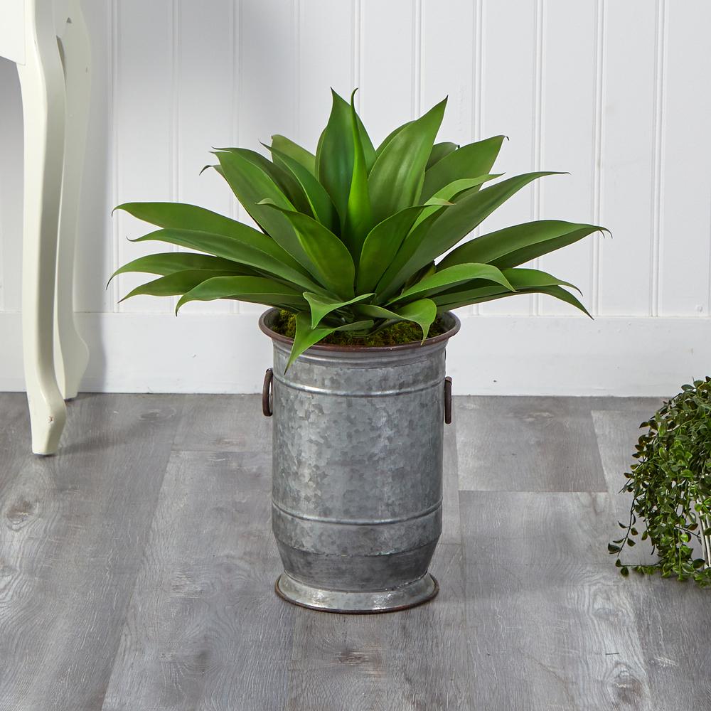 26in. Agave Succulent Artificial Plant in Vintage Metal Planter. Picture 3