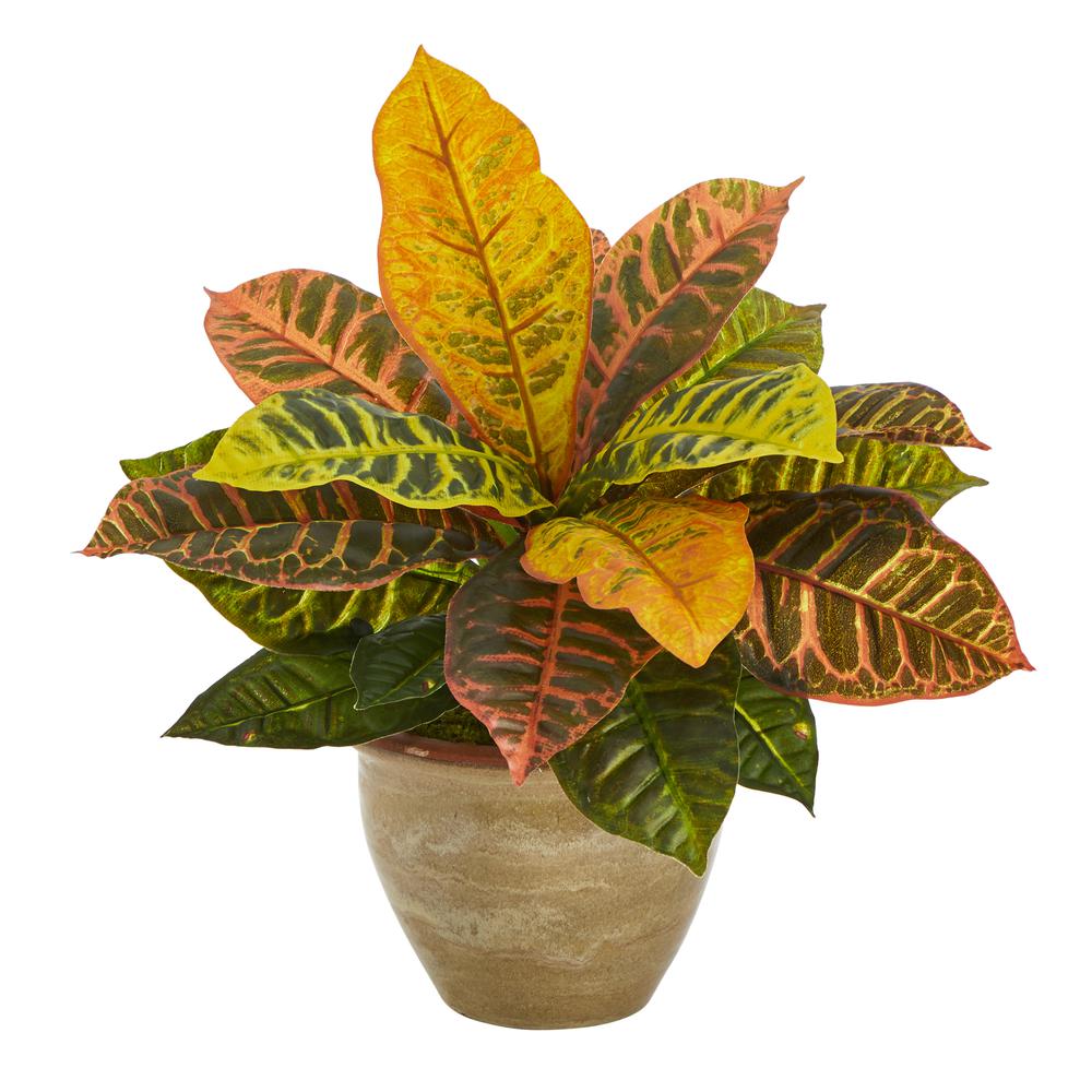 15in. Garden Croton Artificial Plant in Ceramic Planter (Real Touch). The main picture.
