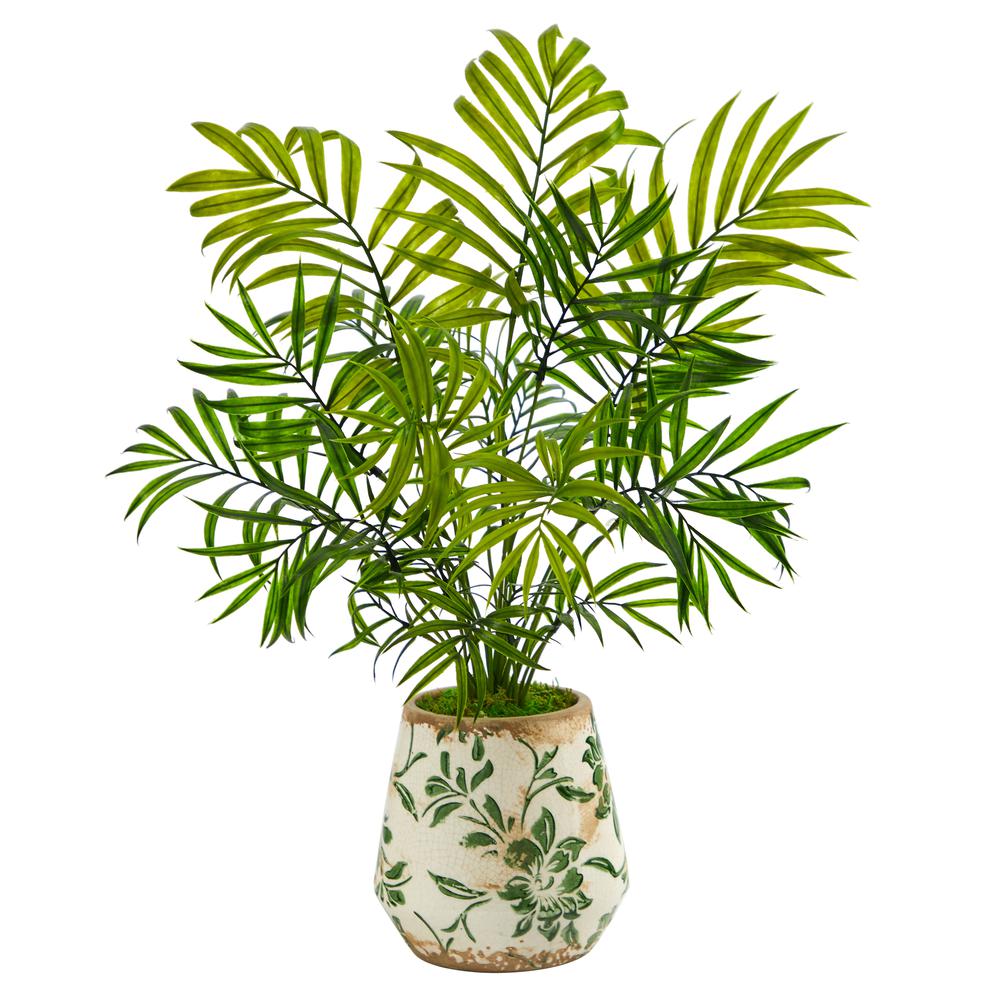 18in. Mini Areca Palm Artificial Plant in Floral Vase. Picture 1