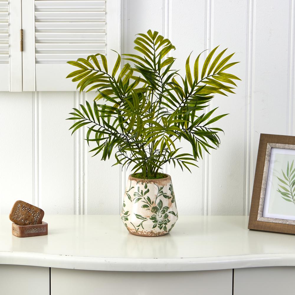 18in. Mini Areca Palm Artificial Plant in Floral Vase. Picture 2