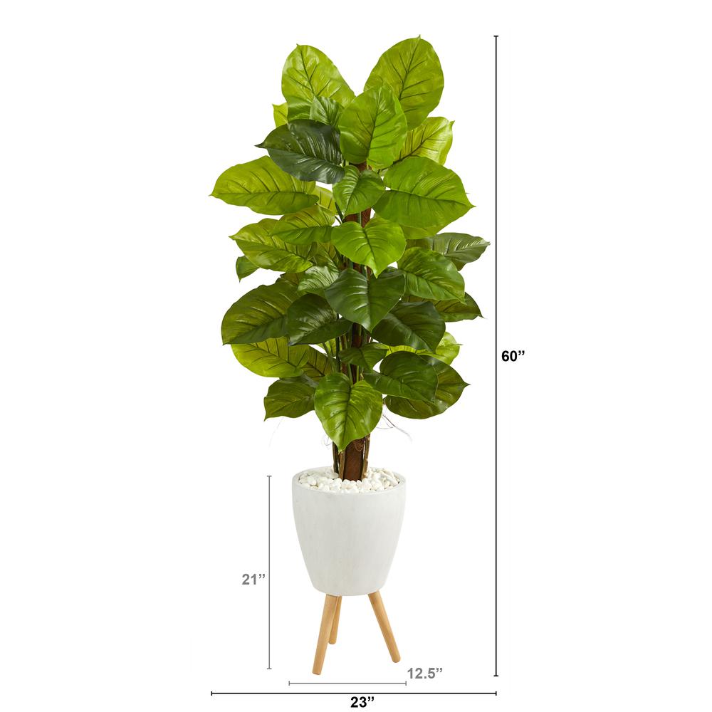 60in. Large Leaf Philodendron Artificial Plant in White Planter with Stand (Real Touch). Picture 2