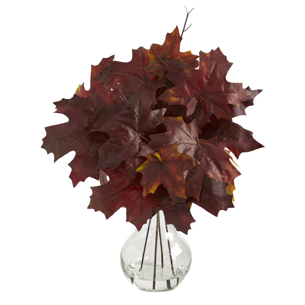 18in. Autumn Maple Leaf Artificial Plant in Glass Planter. Picture 1