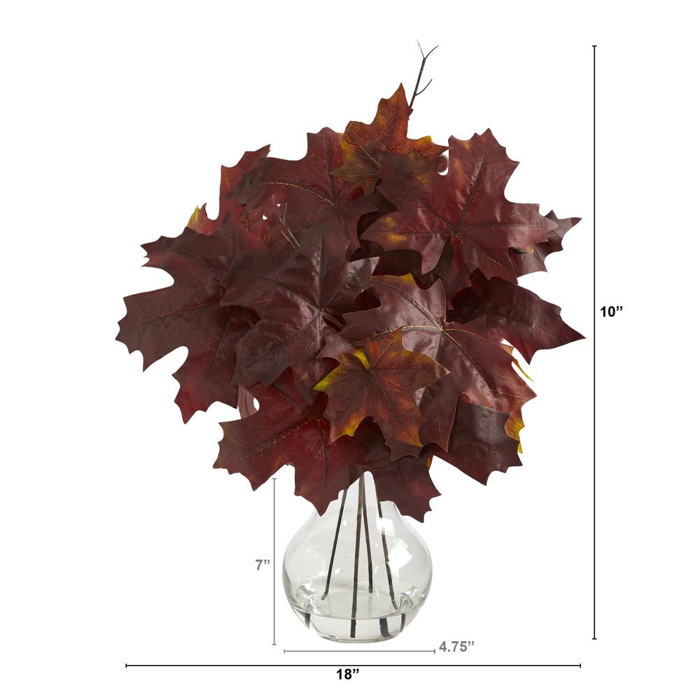 18in. Autumn Maple Leaf Artificial Plant in Glass Planter. Picture 2