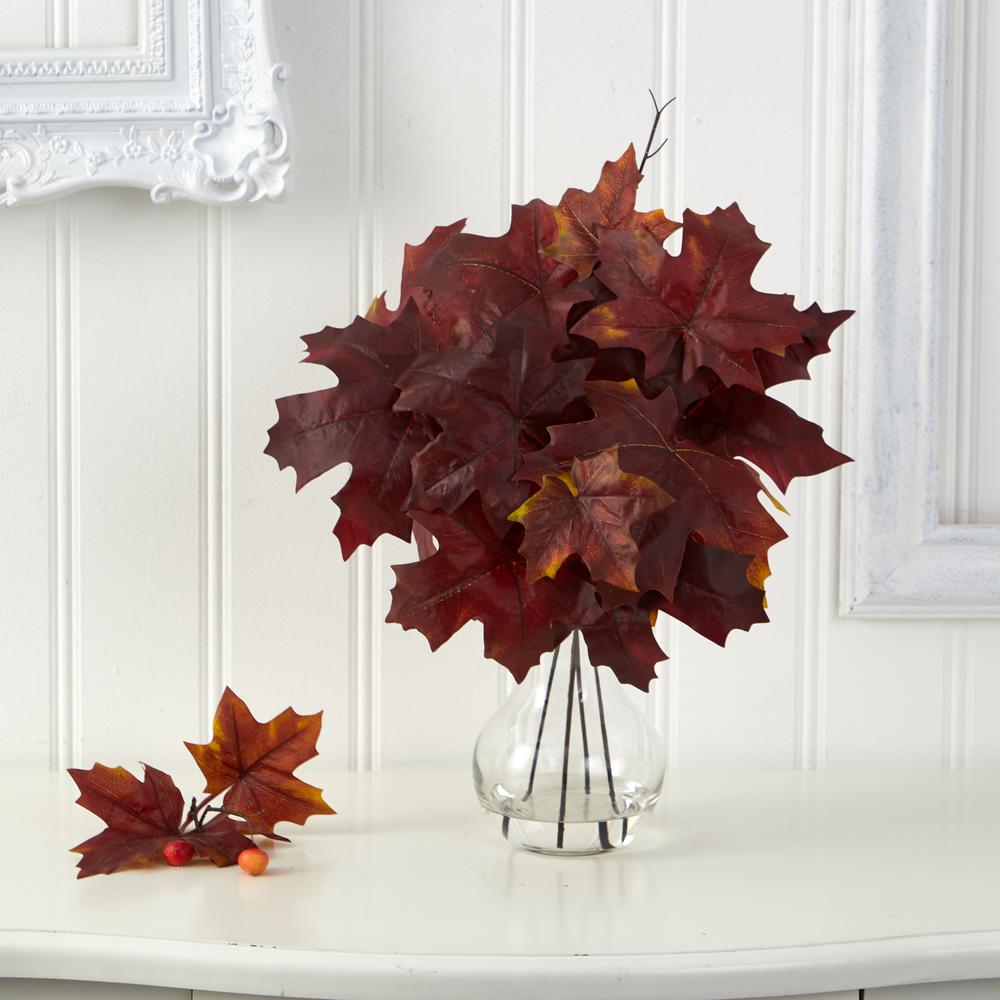 18in. Autumn Maple Leaf Artificial Plant in Glass Planter. Picture 3