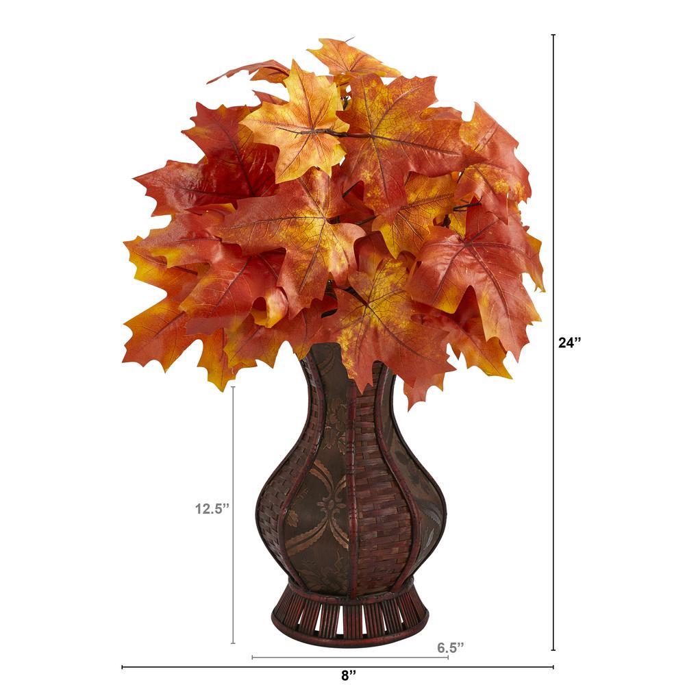 24in. Autumn Maple Leaf Artificial Plant in Decorative Planter. Picture 2