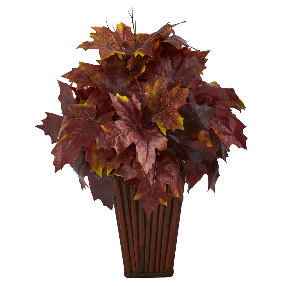 19in. Autumn Maple Leaf Artificial Plant in Decorative Planter. Picture 1