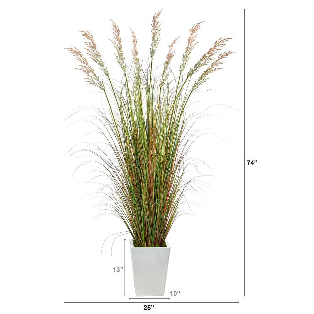 74in. Grass Artificial Plant in White Metal Planter. Picture 2