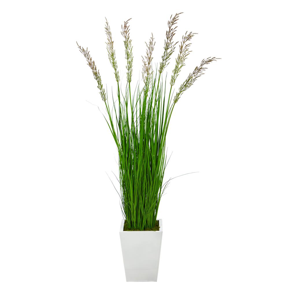 64in. Wheat Grass Artificial Plant in White Metal Planter. Picture 1