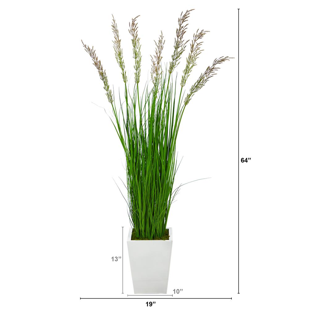 64in. Wheat Grass Artificial Plant in White Metal Planter. Picture 3