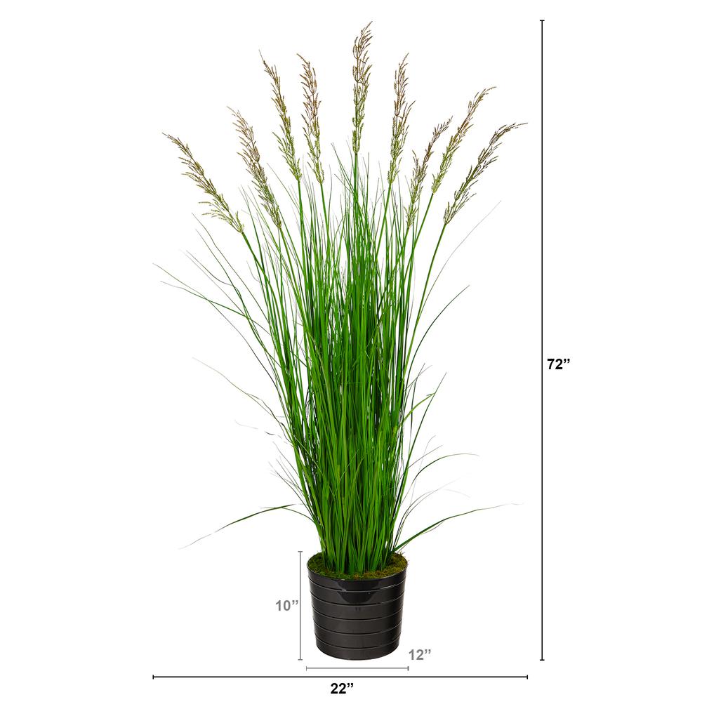 6ft. Grass Artificial Plant in Black Tin Planter. Picture 2