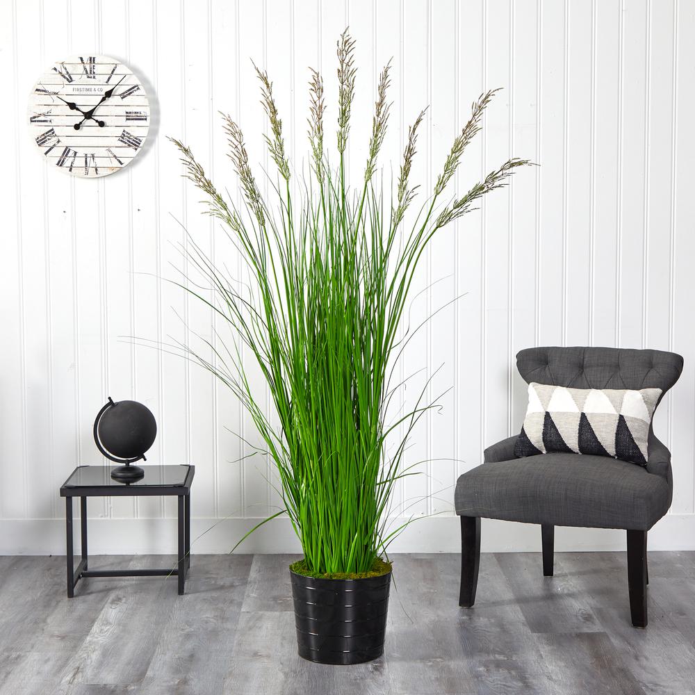 6ft. Grass Artificial Plant in Black Tin Planter. Picture 3