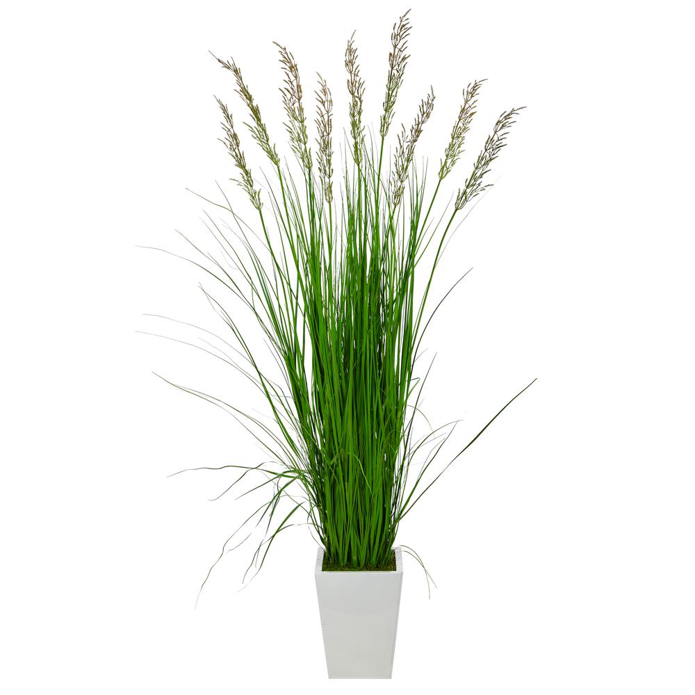 75in. Grass Artificial Plant in White Metal Planter. Picture 1