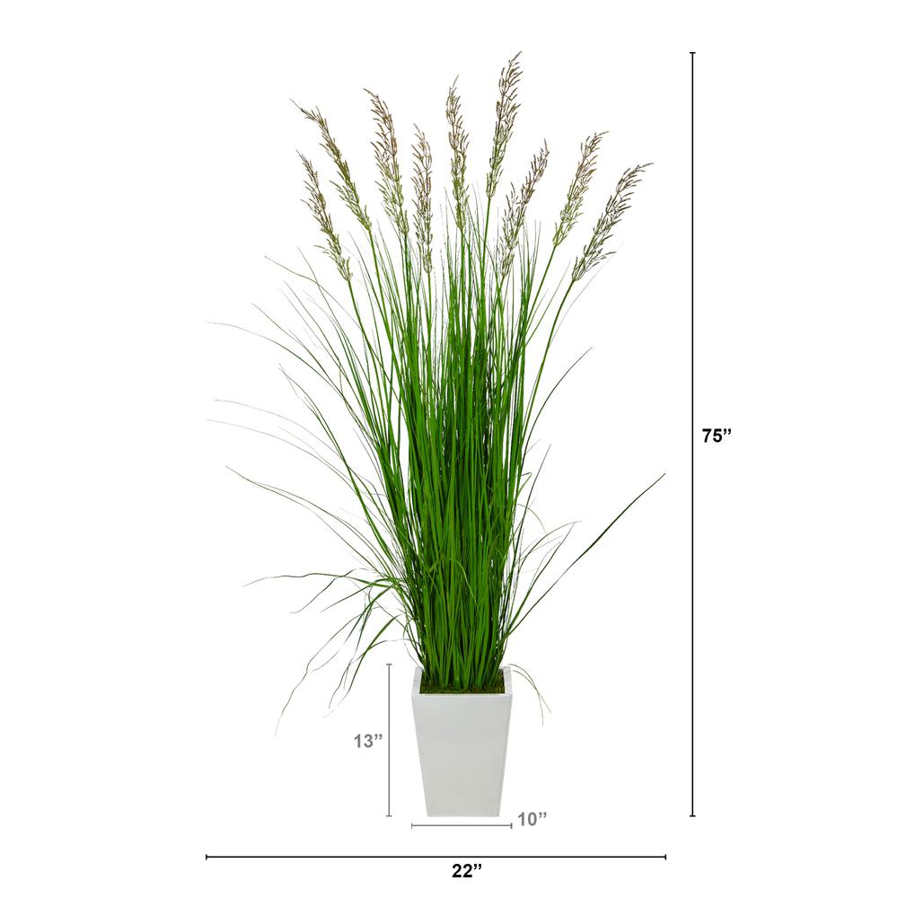 75in. Grass Artificial Plant in White Metal Planter. Picture 3
