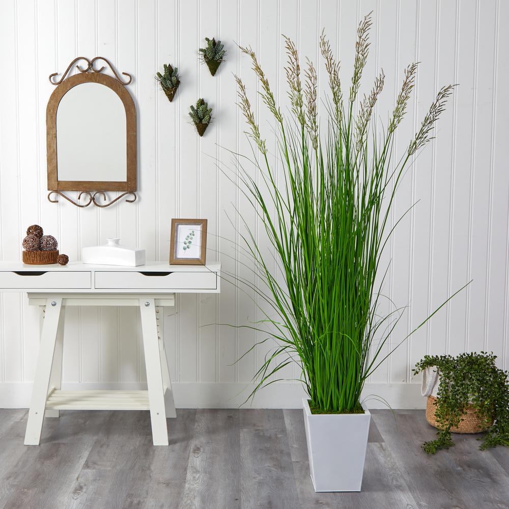 75in. Grass Artificial Plant in White Metal Planter. Picture 2