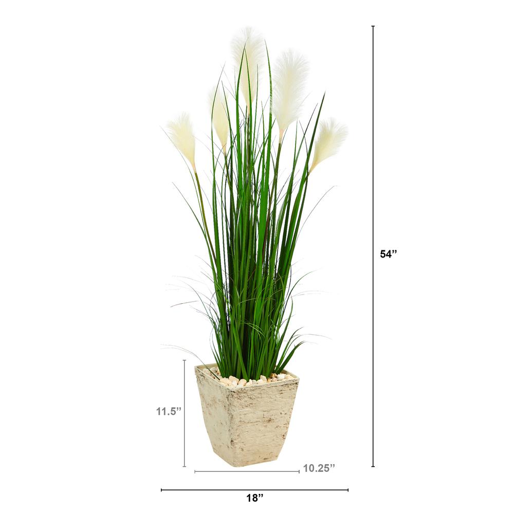 4.5ft. Wheat Plume Grass Artificial Plant in Country White Planter. Picture 2