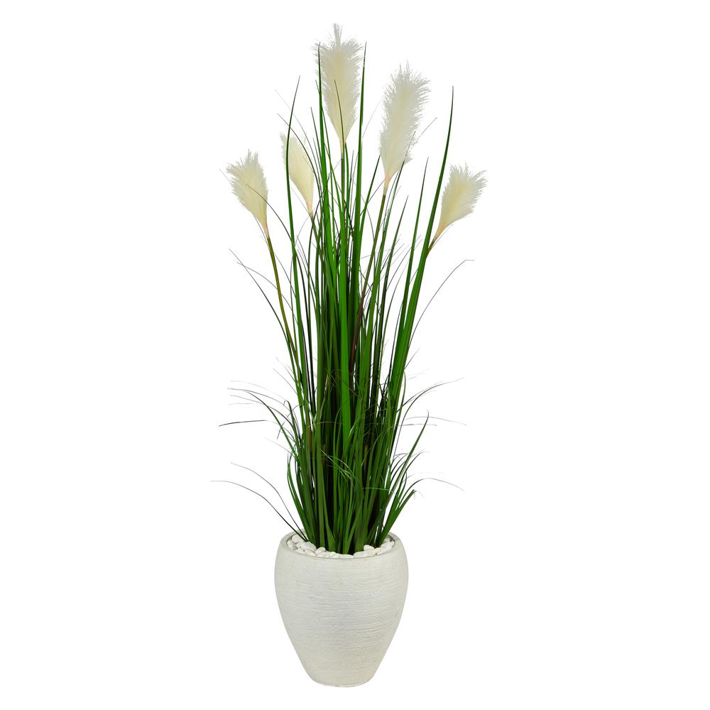 4.5ft. Wheat Plume Grass Artificial Plant in White Planter. Picture 1