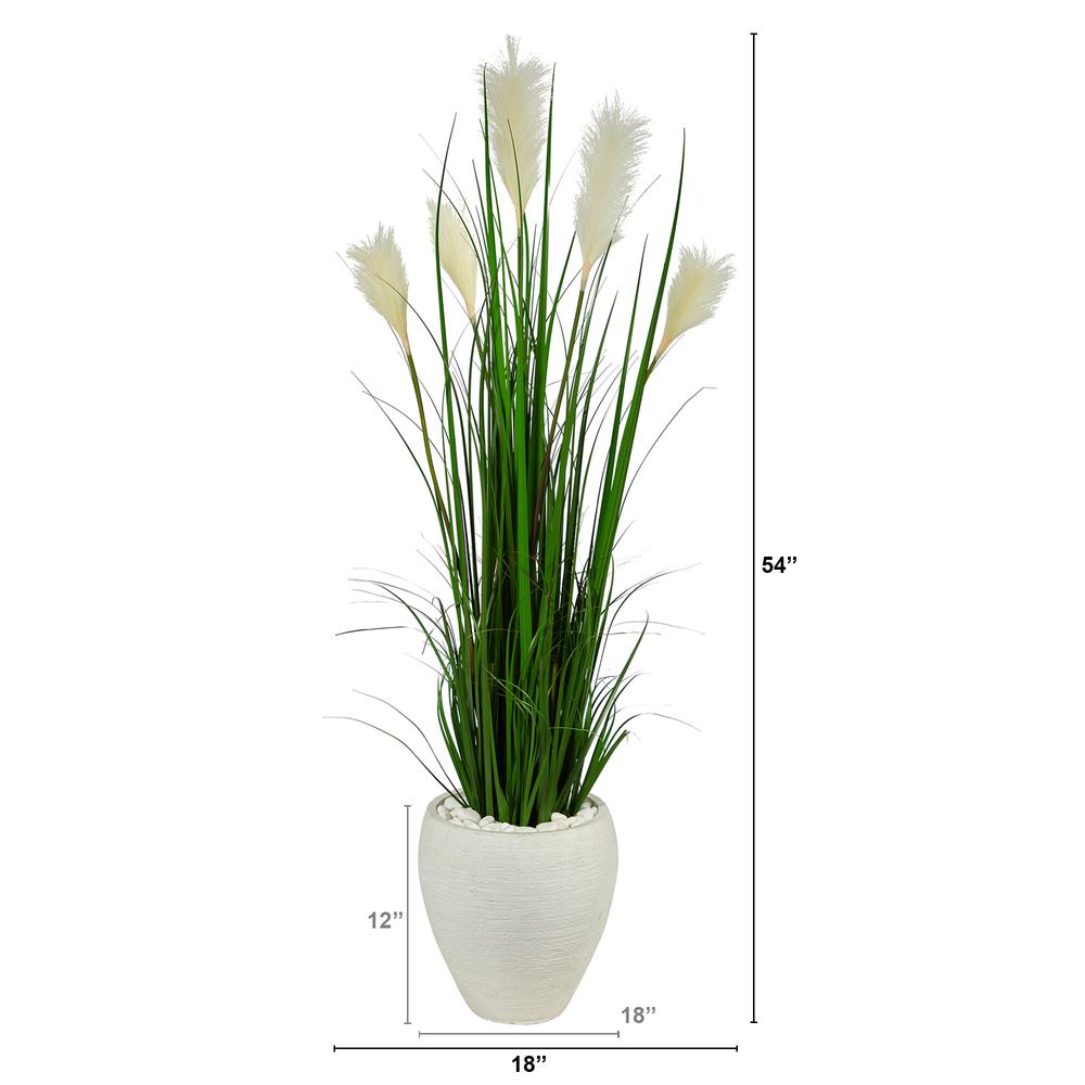 4.5ft. Wheat Plume Grass Artificial Plant in White Planter. Picture 3