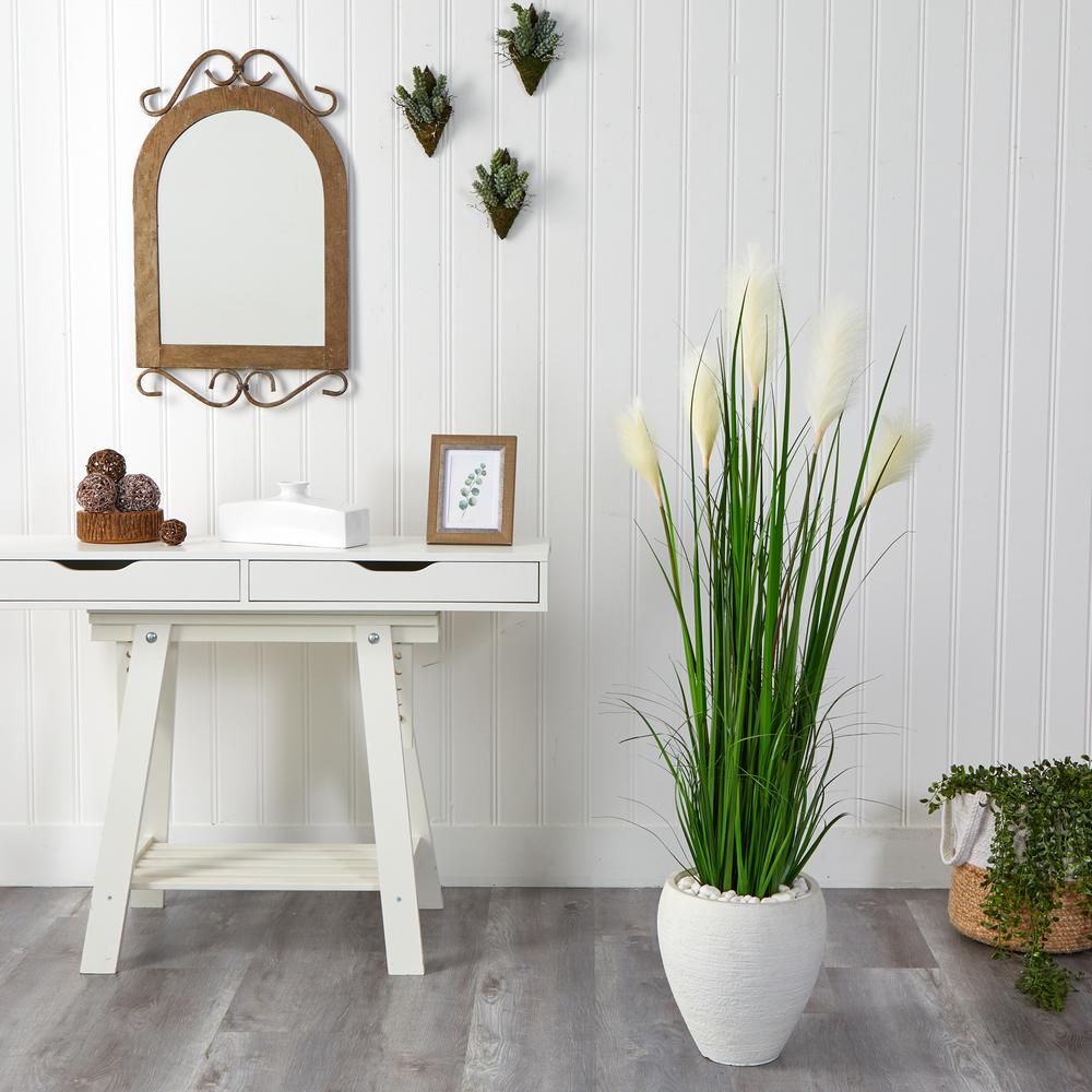 4.5ft. Wheat Plume Grass Artificial Plant in White Planter. Picture 4
