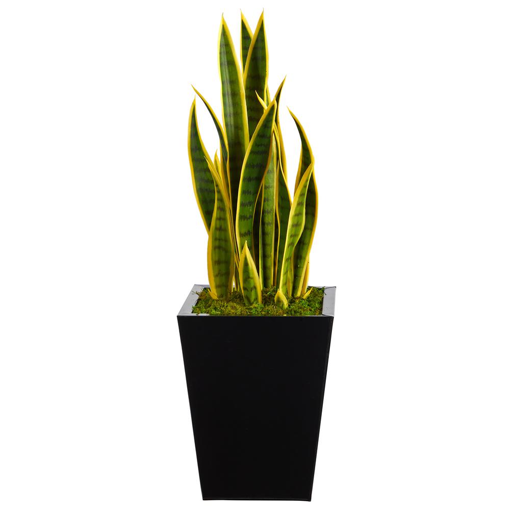 31in. Sansevieria Artificial Plant in Black Metal Planter. Picture 1