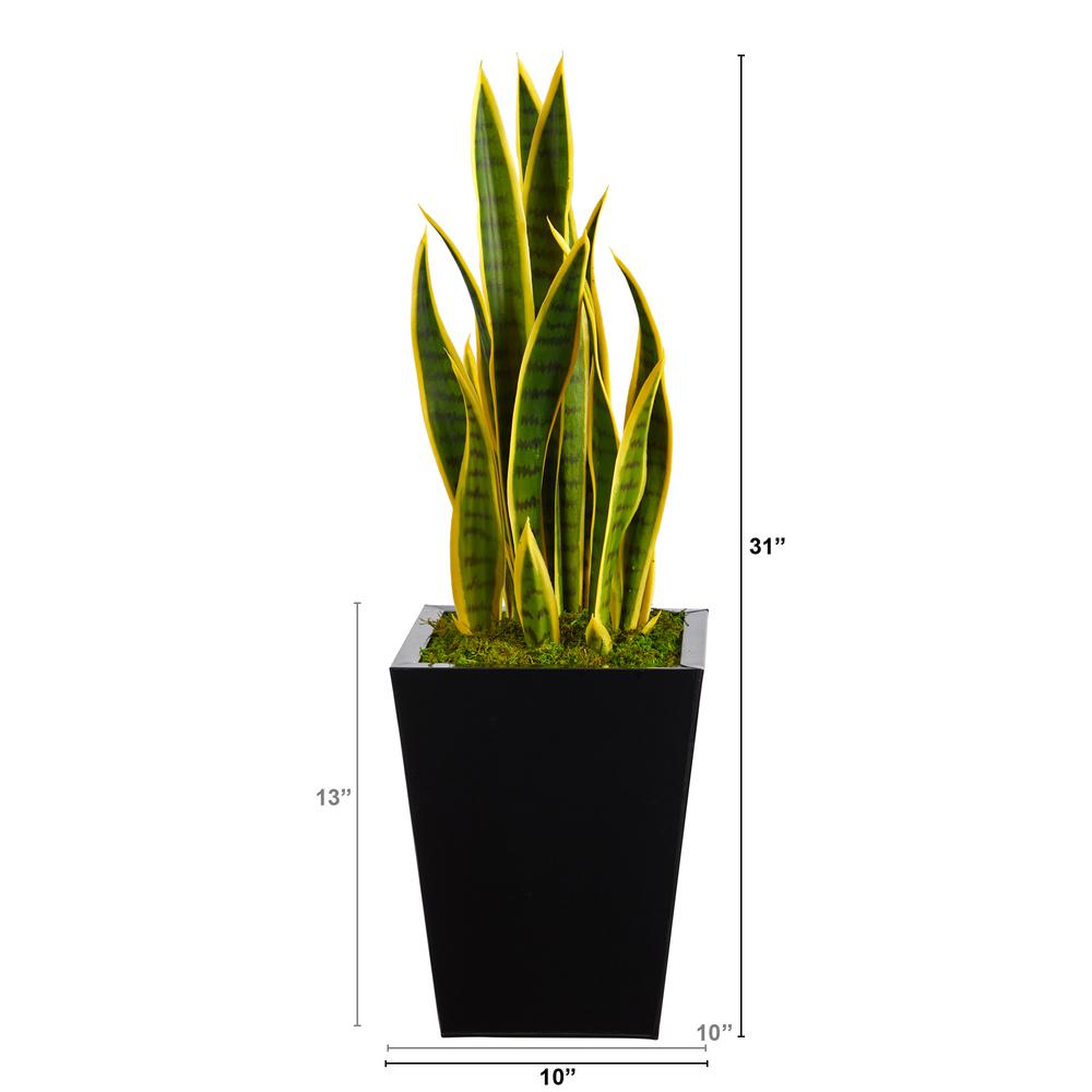 31in. Sansevieria Artificial Plant in Black Metal Planter. Picture 2