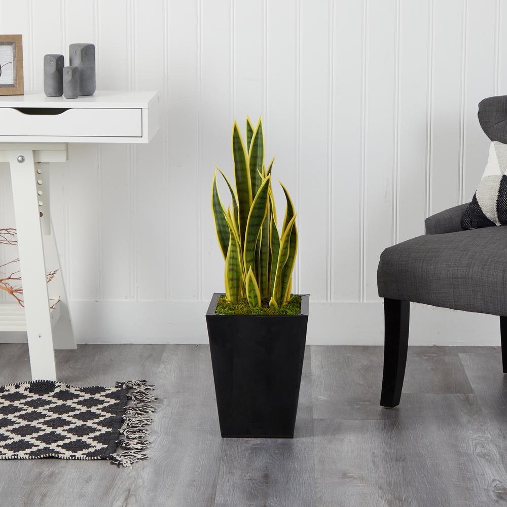 31in. Sansevieria Artificial Plant in Black Metal Planter. Picture 3