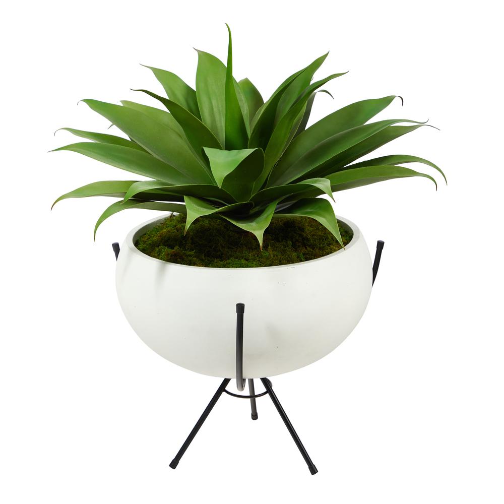 30in. Agave Succulent Artificial Plant in White Planter with Metal Stand. Picture 1
