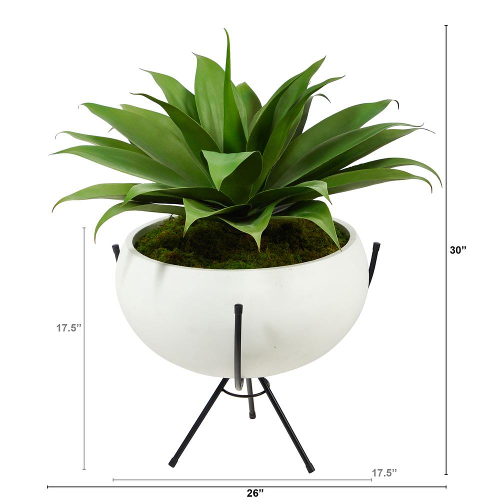 30in. Agave Succulent Artificial Plant in White Planter with Metal Stand. Picture 2