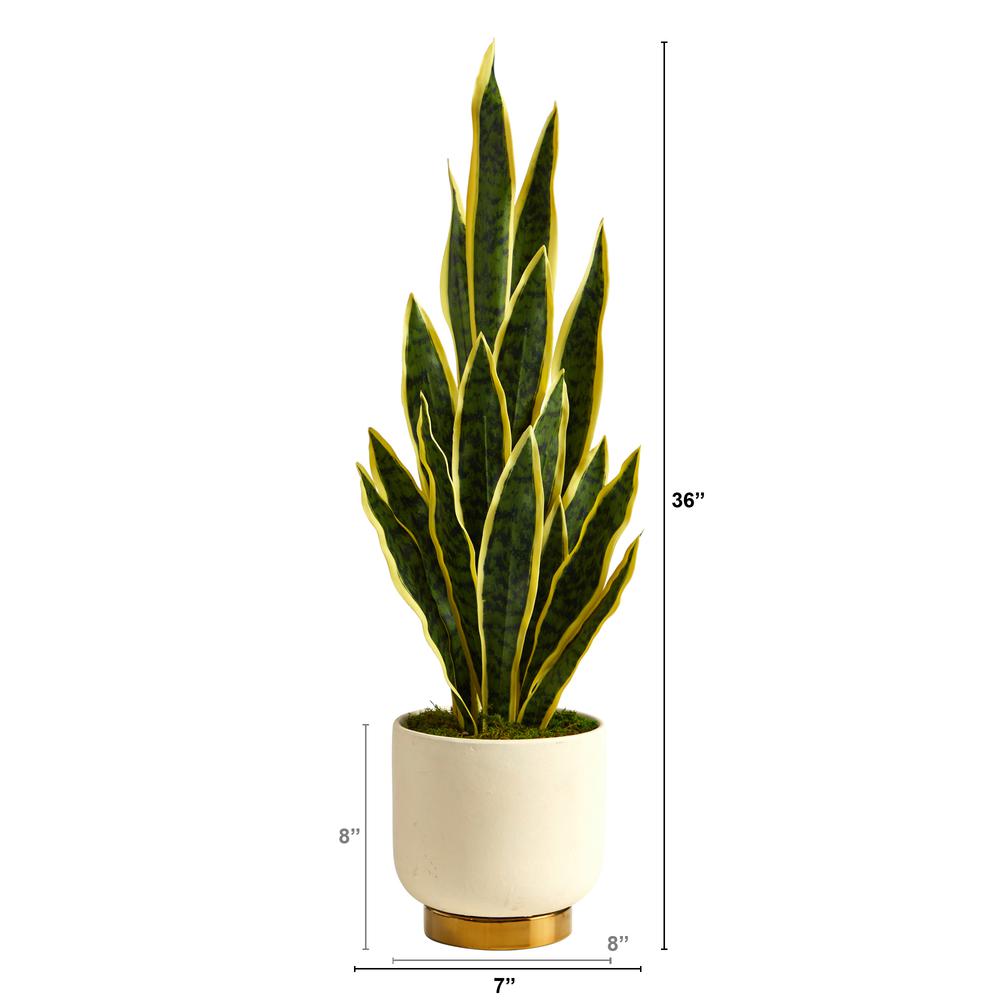 3ft. Sansevieria Artificial Plant in Cream Planter with Gold Base. Picture 2