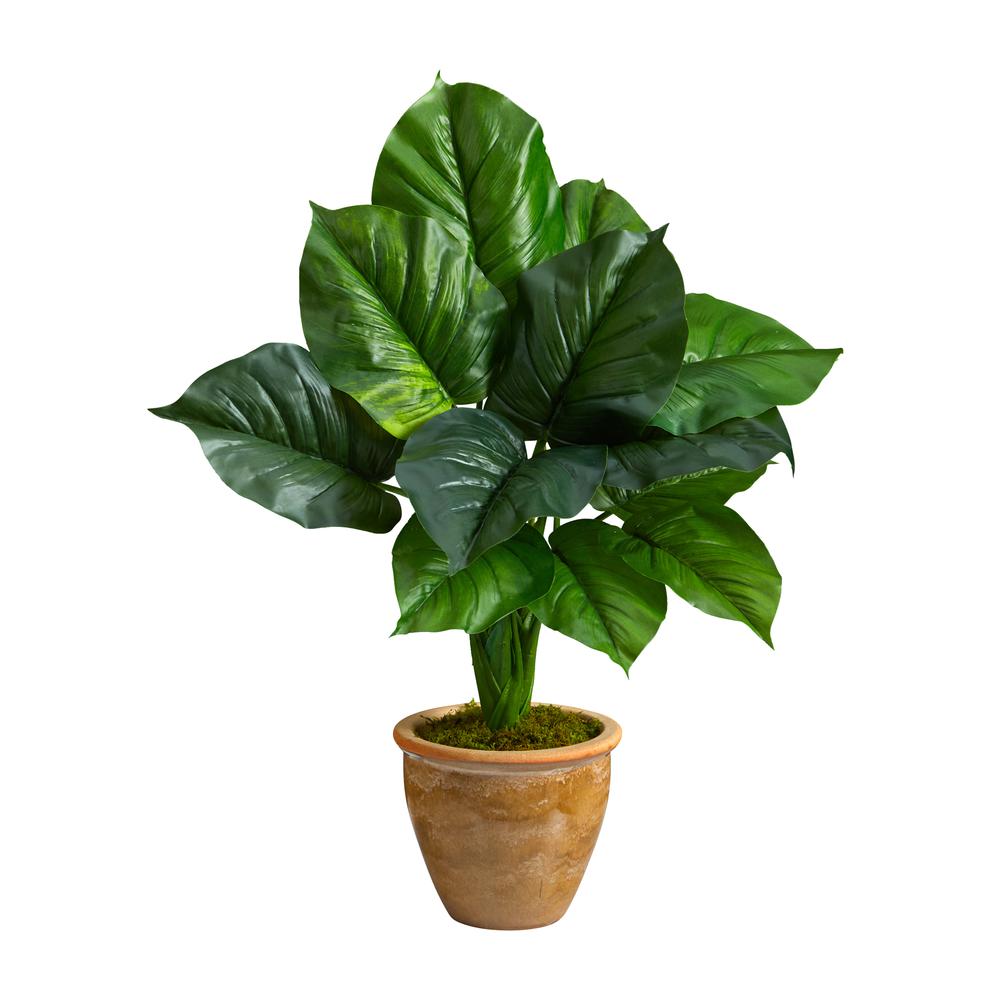 30in. Large Philodendron Leaf Artificial Plant in Decorative Planter. Picture 1