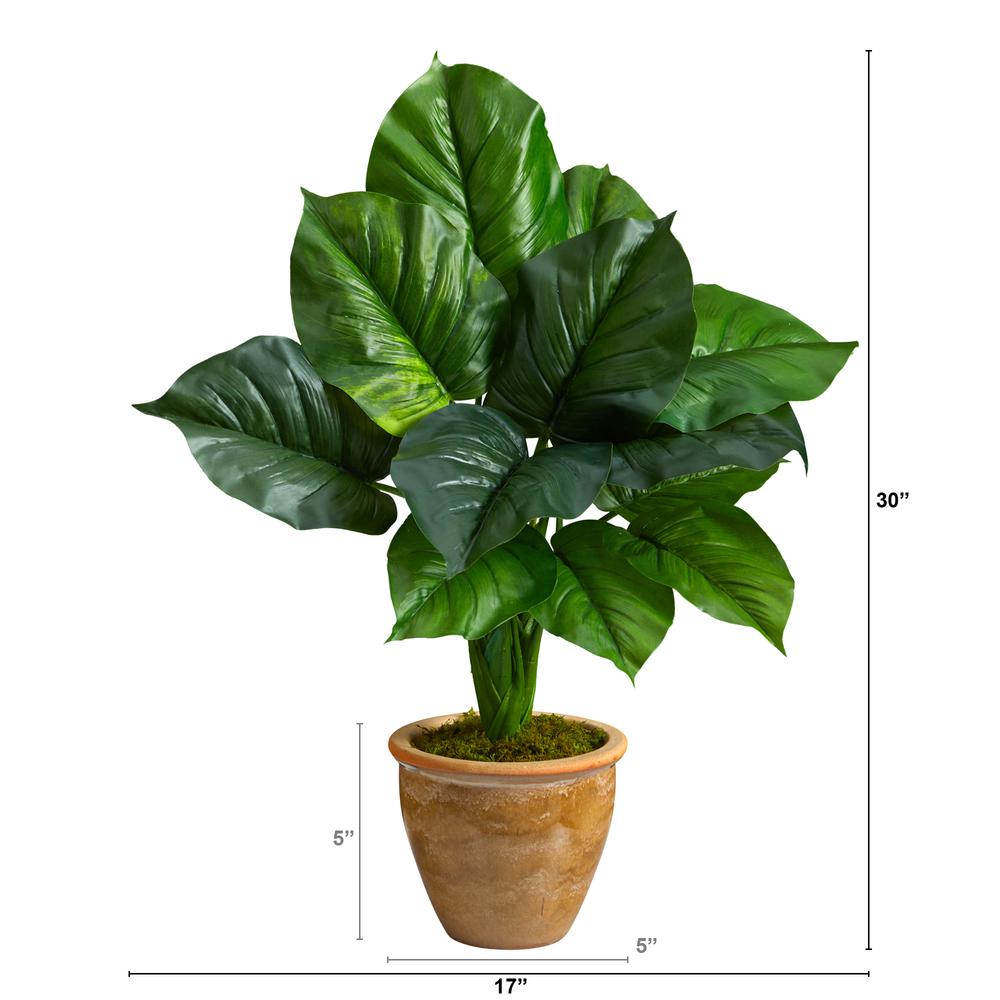 30in. Large Philodendron Leaf Artificial Plant in Decorative Planter. Picture 2