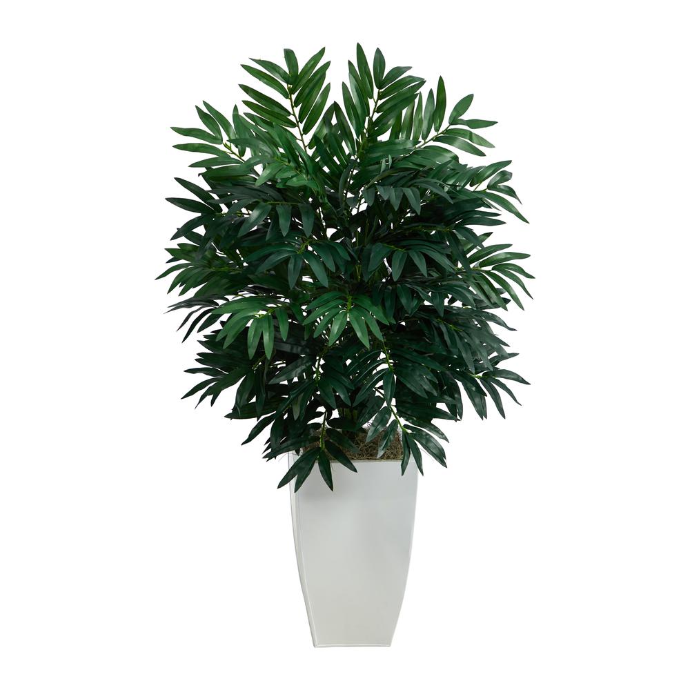 3ft. Bamboo Palm Artificial Plant in White Metal Planter. Picture 1