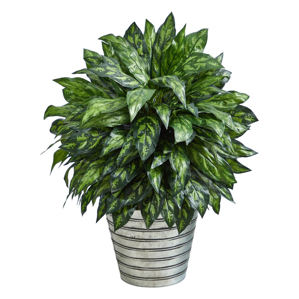 34in. Silver King Artificial Plant in Decorative Tin Bucket. Picture 1