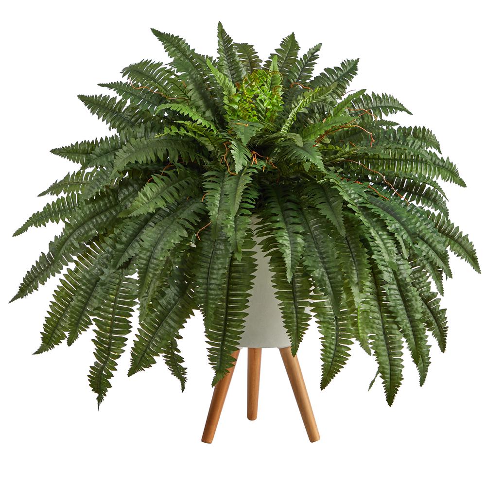2.5ft. Boston Fern Artificial Plant in White Planter with Legs. Picture 1