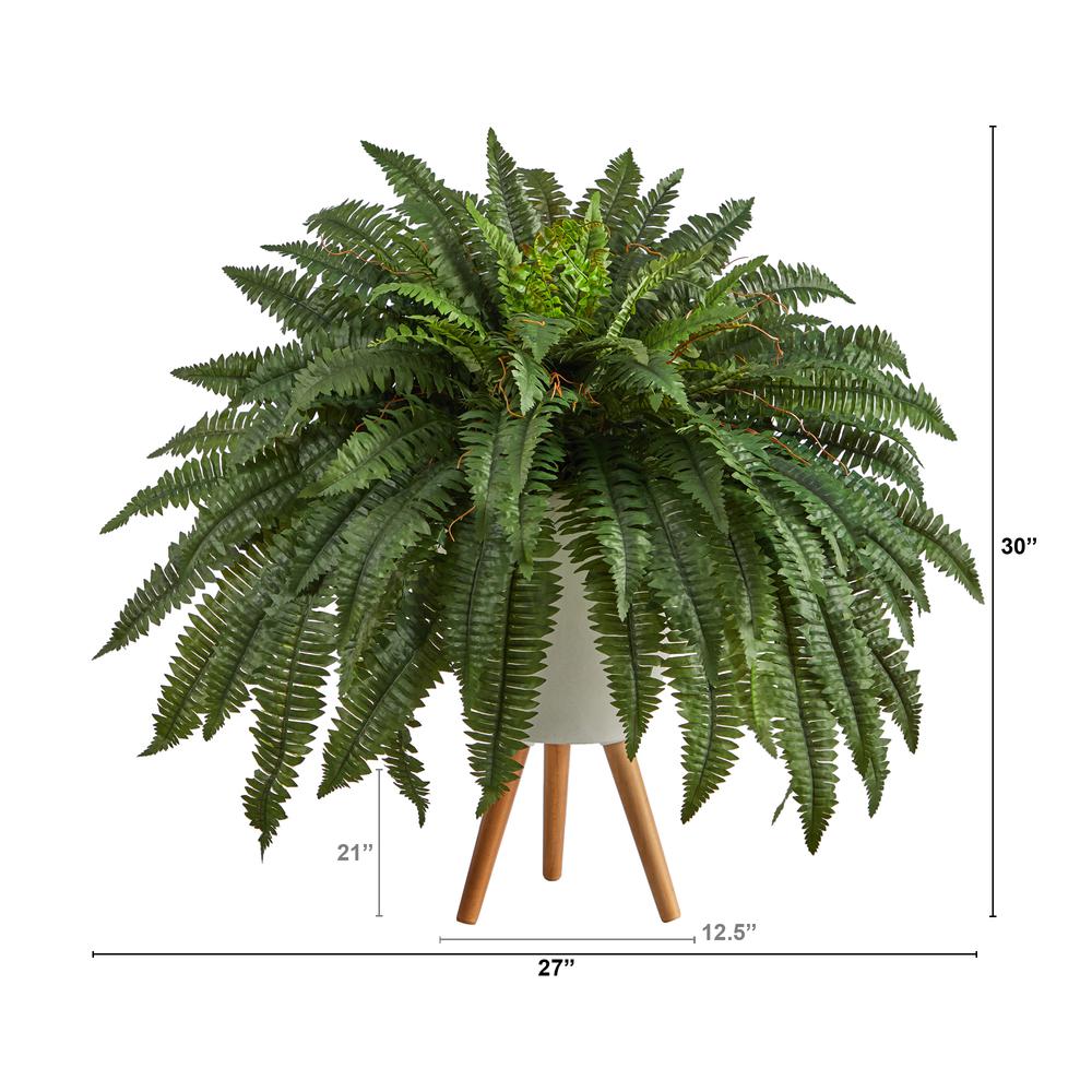 2.5ft. Boston Fern Artificial Plant in White Planter with Legs. Picture 2