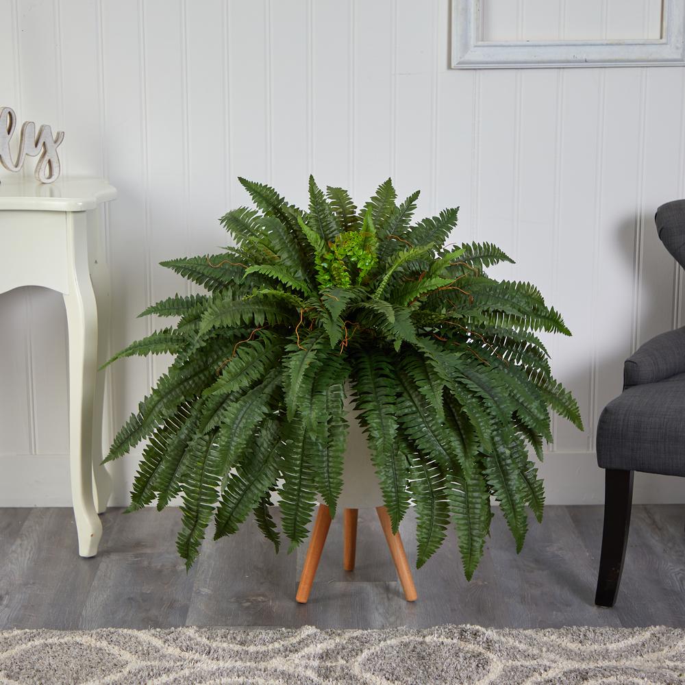 2.5ft. Boston Fern Artificial Plant in White Planter with Legs. Picture 3