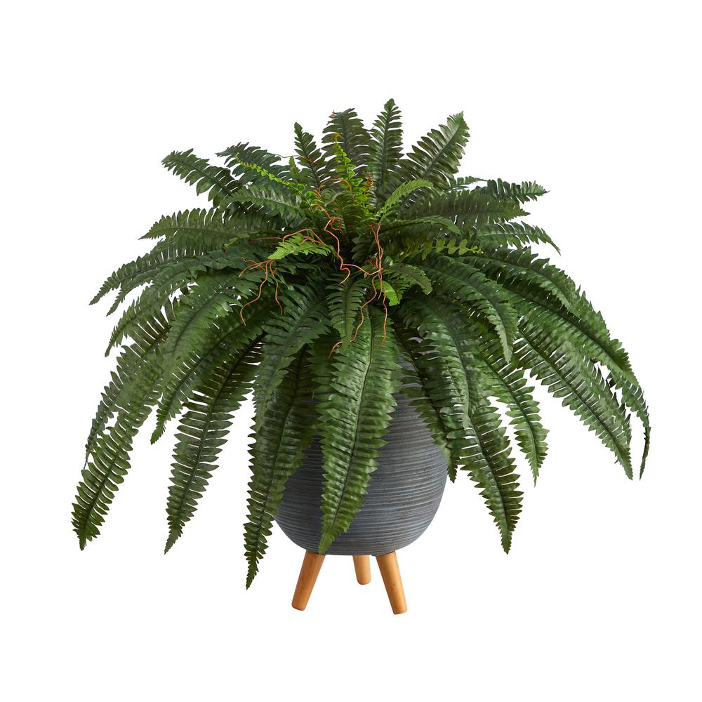 2.5ft. Boston Fern Artificial Plant in Gray Planter with Stand. Picture 1