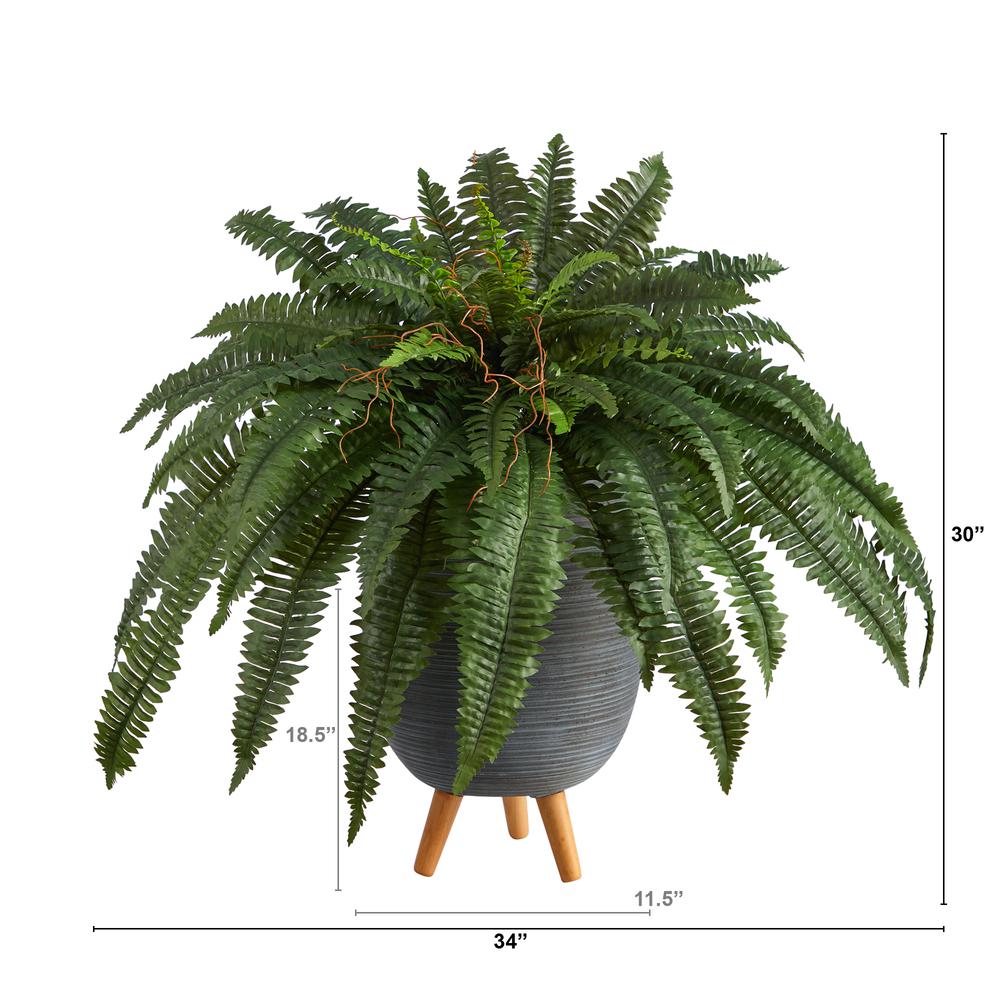 2.5ft. Boston Fern Artificial Plant in Gray Planter with Stand. Picture 2