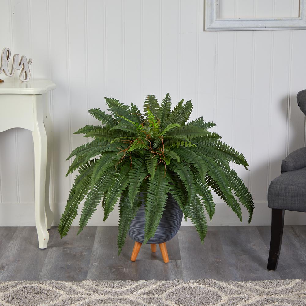2.5ft. Boston Fern Artificial Plant in Gray Planter with Stand. Picture 3