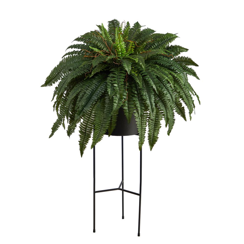51in. Boston Fern Artificial Plant in Black Planter with Stand. Picture 1