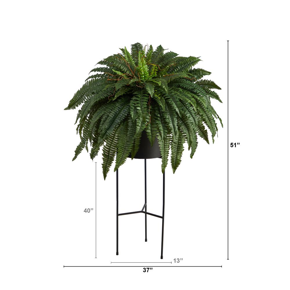 51in. Boston Fern Artificial Plant in Black Planter with Stand. Picture 2