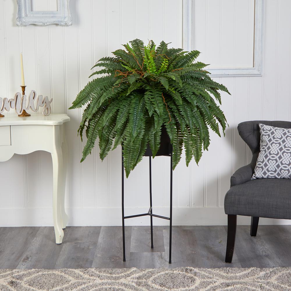 51in. Boston Fern Artificial Plant in Black Planter with Stand. Picture 3